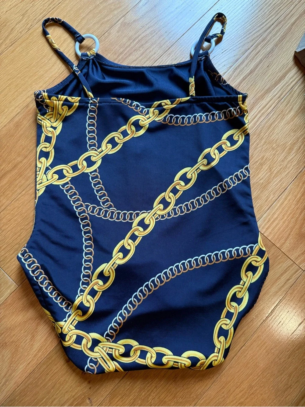 Designer Girls' Navy One-Piece Swimsuit with Gold Chain Print